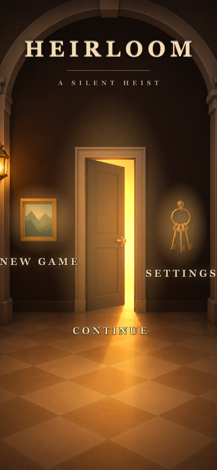 Title screen: a lit doorway in a dark museum entrance hall